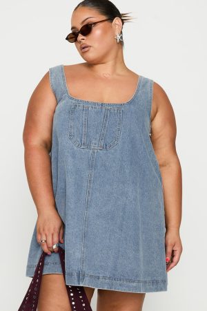 State Of Mind Mini Dress Blue Denim Curve