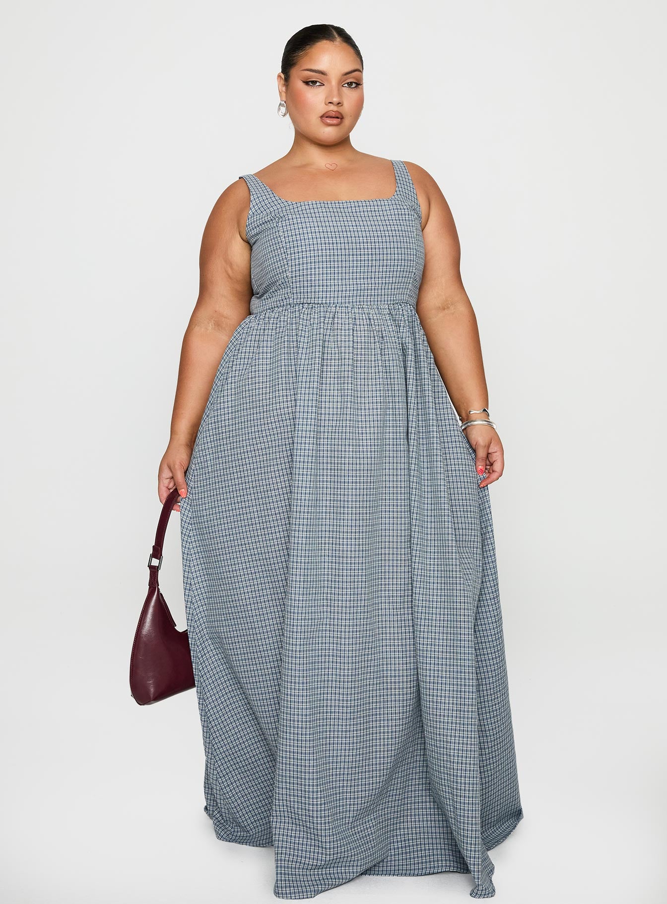 Cartmel Check Maxi Dress Navy Curve - Image 2