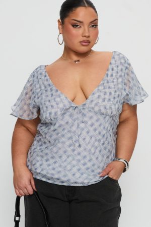 My Last Love Top Blue Check Curve