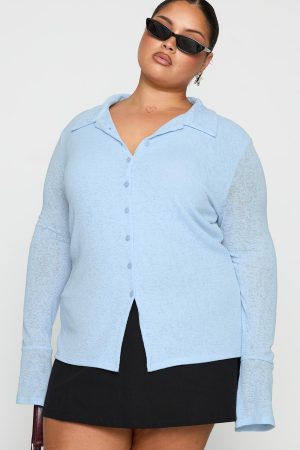 Finnean Long Sleeve Top Pale Blue Curve