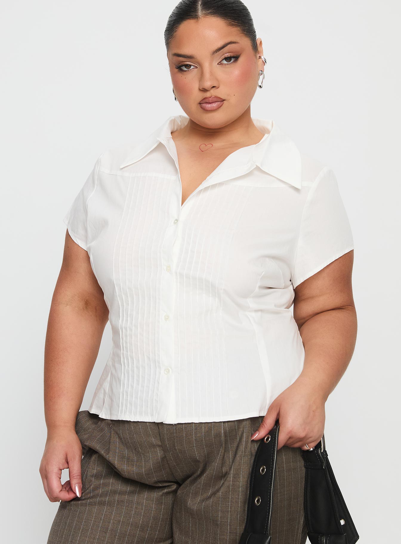 Akiyo Button Up Blouse Top White Curve - Image 2