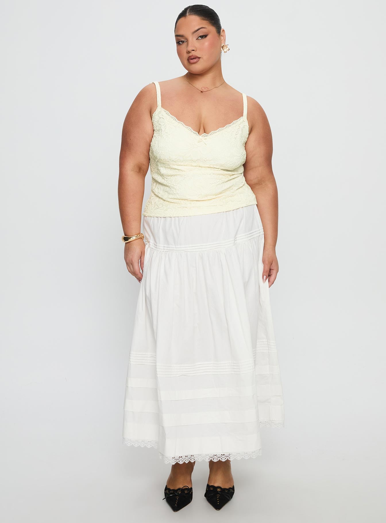 Calling For You Flowy Maxi Skirt White Curve - Image 2