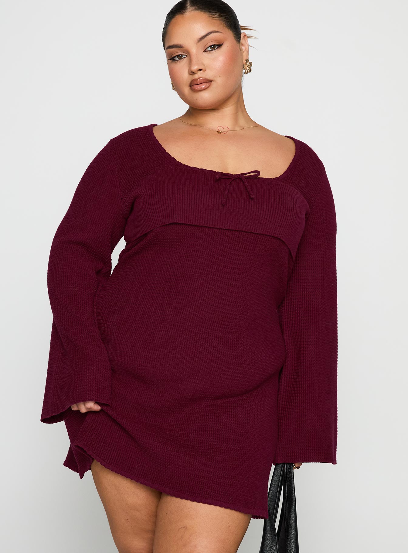 Sandyra Knit Mini Dress Maroon Curve - Image 2