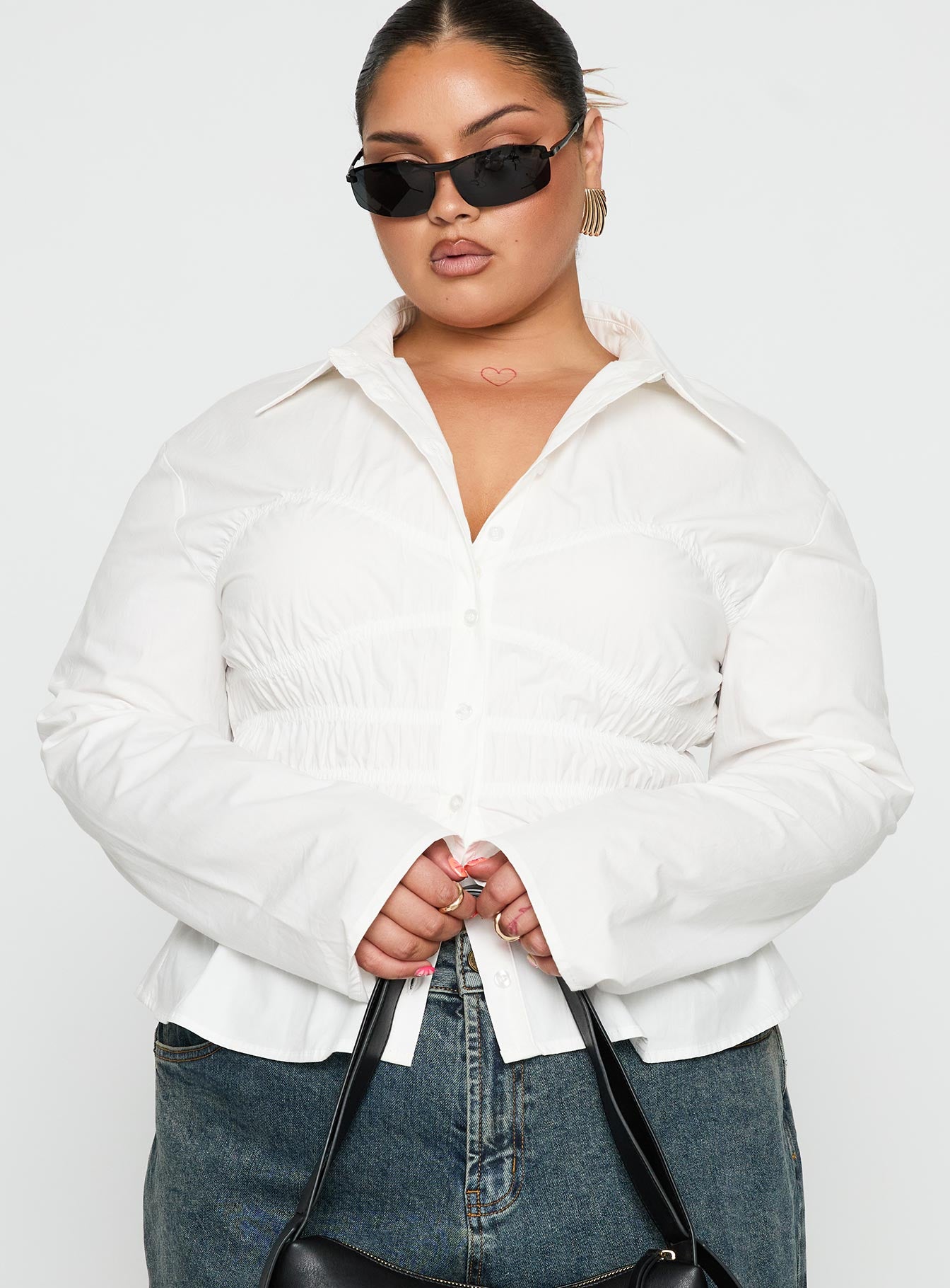 Liesel Shirred Long Sleeve Top White Curve - Image 2