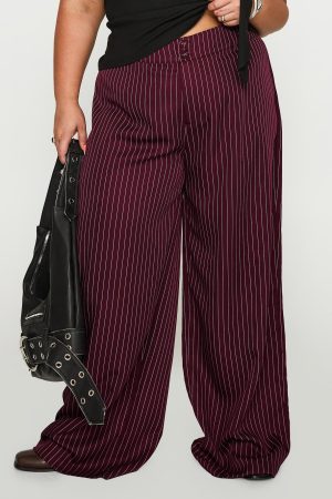 Lorenne Mid Rise Pant Burgundy Pinstripe Curve