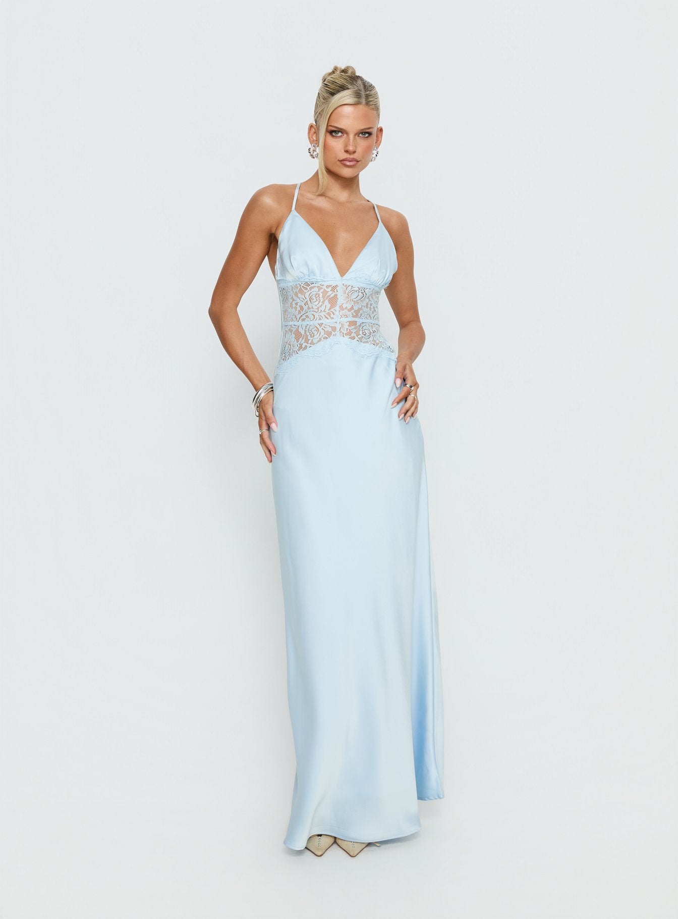 Klairee Halter Lace Maxi Dress Icy Blue - Image 2