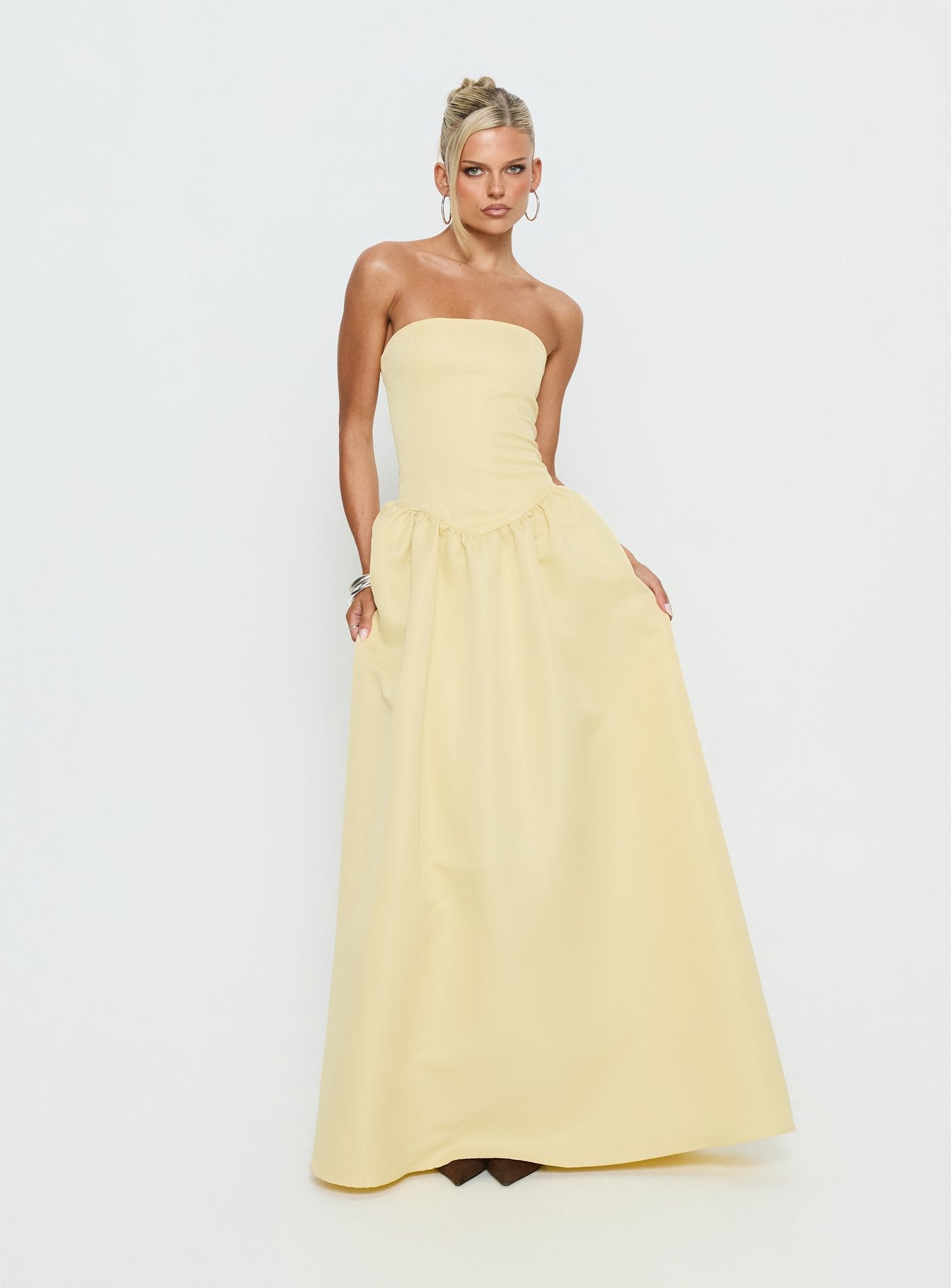 Soft Bloom Drop Waist Strapless Maxi Dress Yellow - Image 2