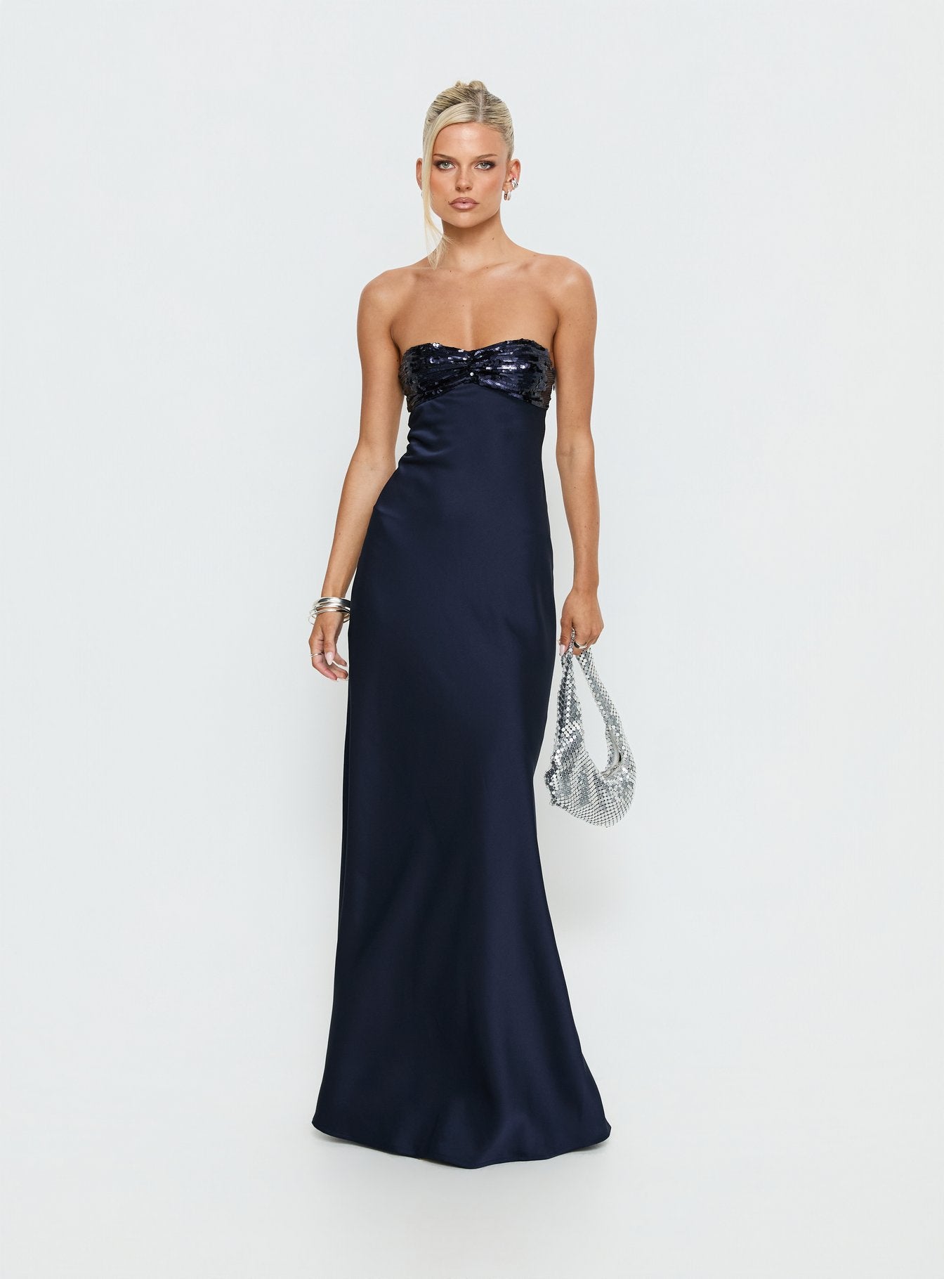 See The Vision Sequin Bust Strapless Maxi Dress Navy - Image 2