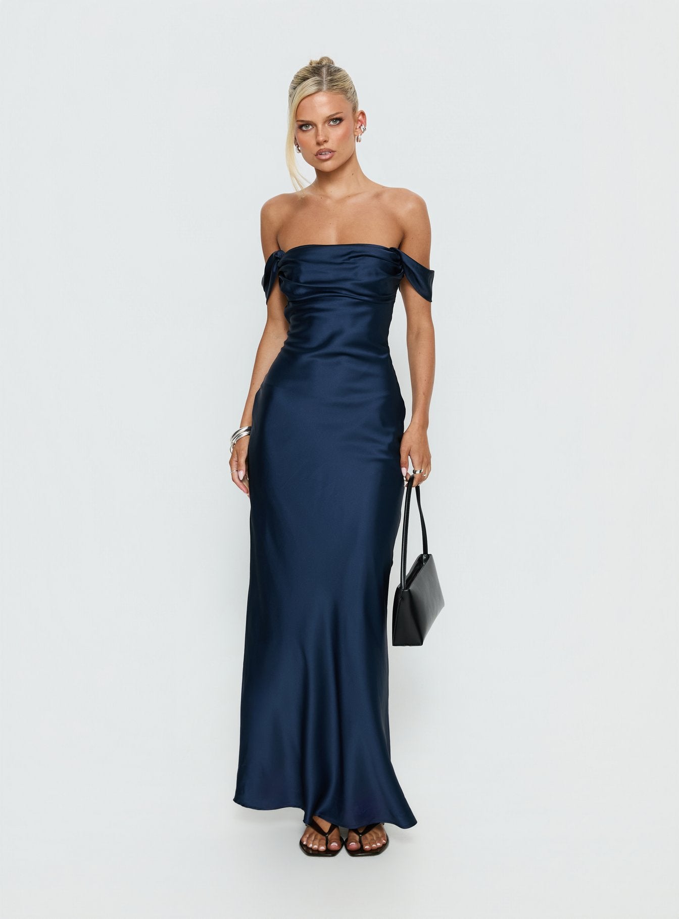 Azura Off The Shoulder Maxi Dress Navy - Image 2