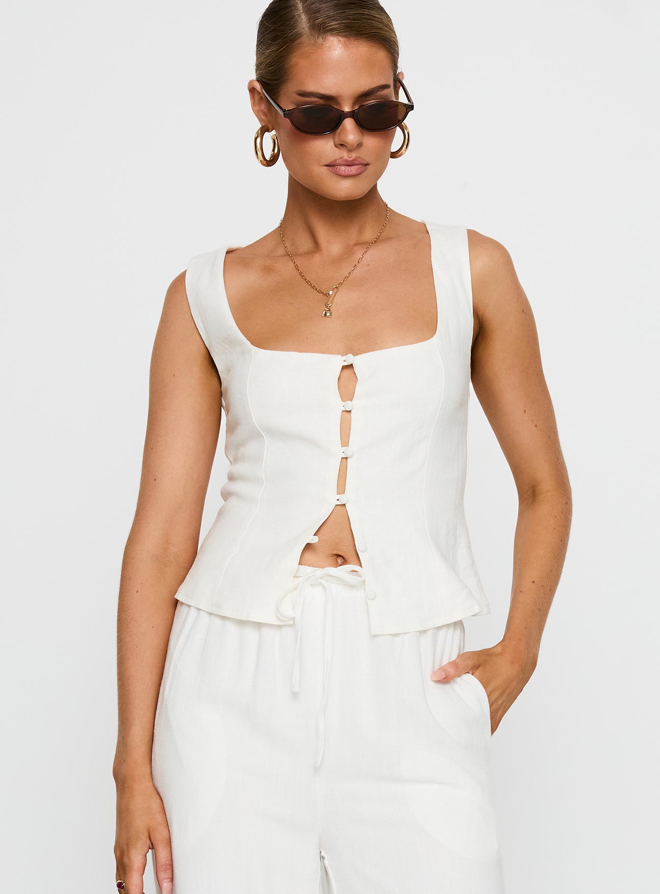 Zenda Linen Blend Top Off White - Image 2