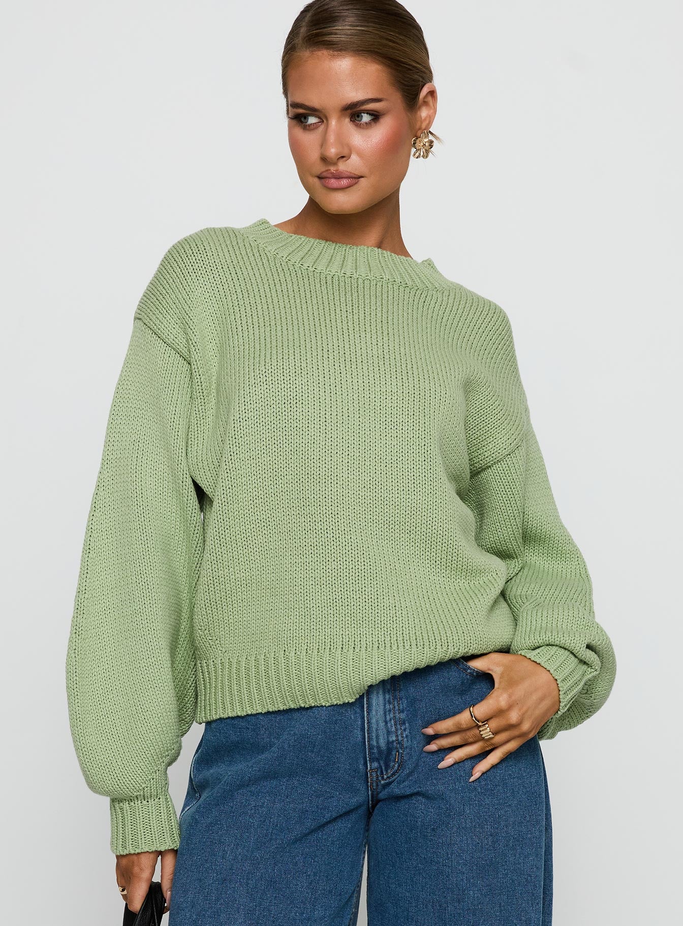Harmony Balloon Sleeve Knit Sweater Sage - Image 2