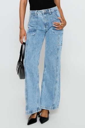 Chad Cargo High Rise Wide Leg Jeans Mid Wash