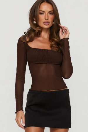 Victoire Long Sleeve Mesh Top Chocolate