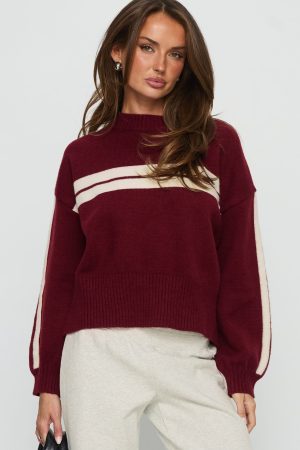 Catherin Crew Neck Knit Sweater Red / White