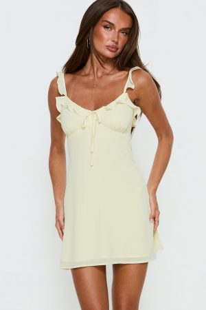 Dewdrops Chiffon Frill Mini Dress Yellow