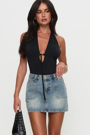 Precious Cargo Denim Mini Skirt Light Blue Wash