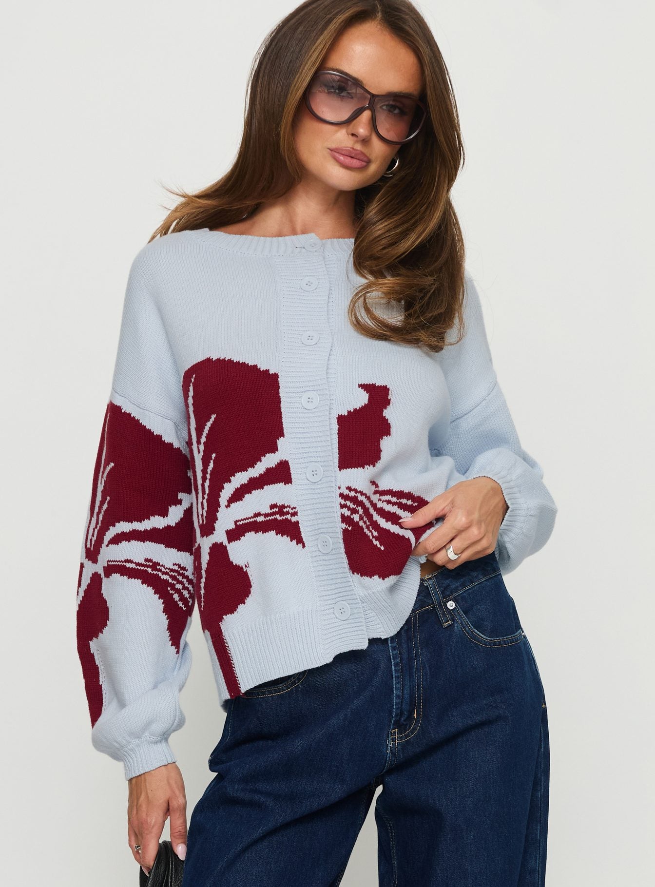 Jalenn Floral Knit Cardigan Blue / Red - Image 2