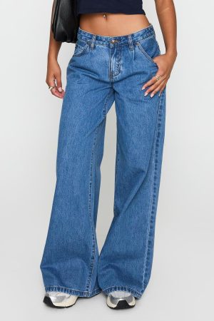 Supercut Low Rise Baggy Pleat Jeans Mid Blue