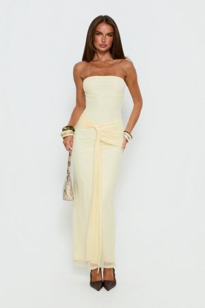 Senora Strapless Drape Maxi Dress Lemon