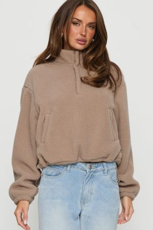 Icy Days Fleece Quarter Zip Jumper Light Brown