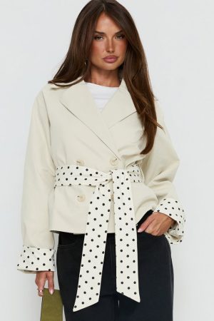 Meriana Cropped Trench Beige Polka Dot