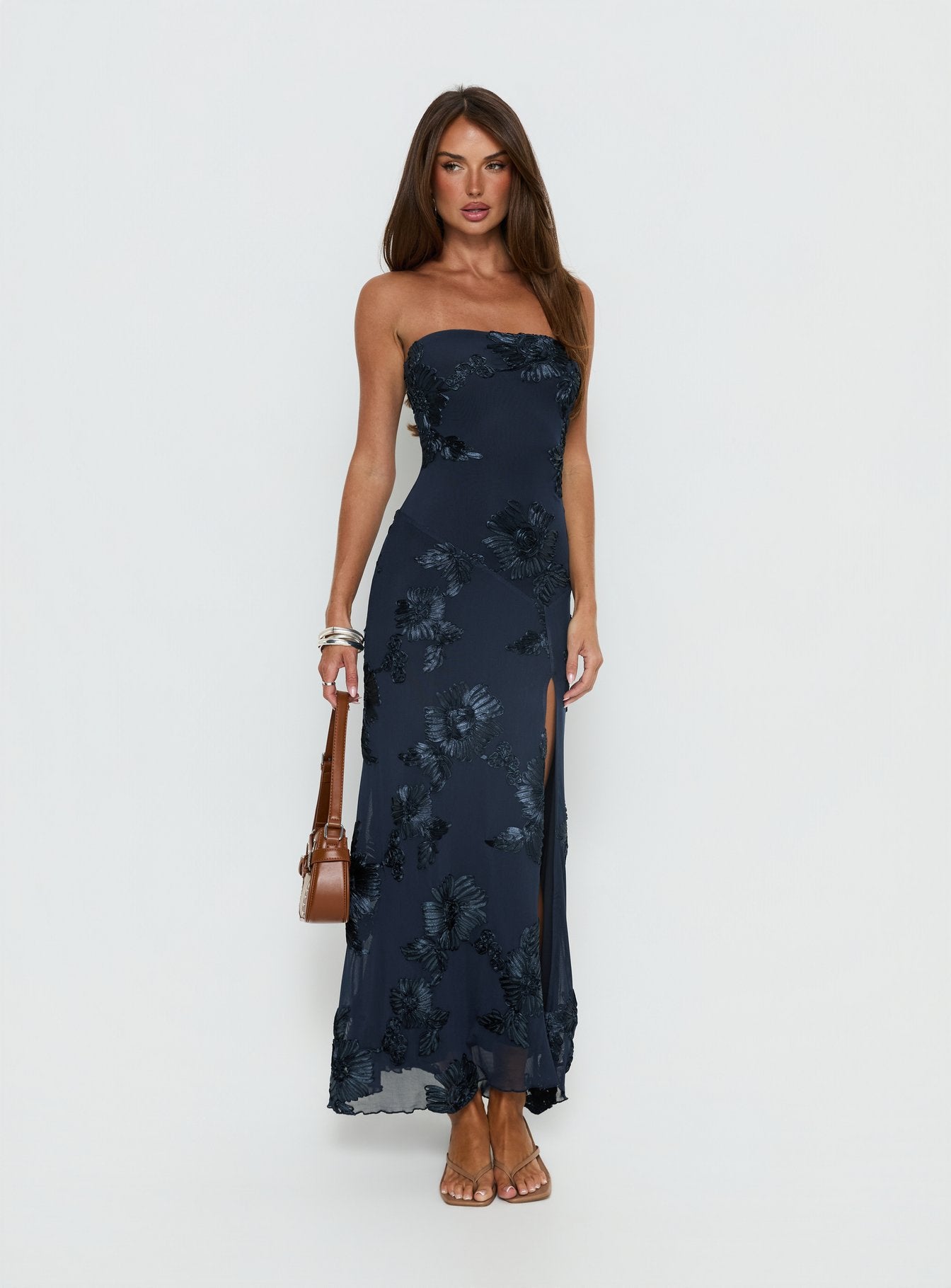 Maribeth Strapless Floral Maxi Dress Navy - Image 2