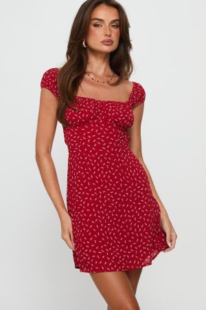 Tricia Cap Sleeve Mini Dress Red Floral