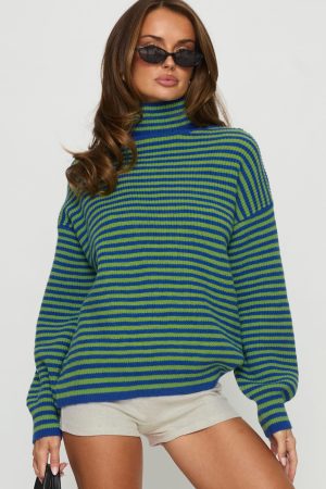 Lancelot Turtle Neck Oversized Jumper Green Stripe