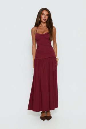 Marguerite Halter Maxi Dress Ruby Wine