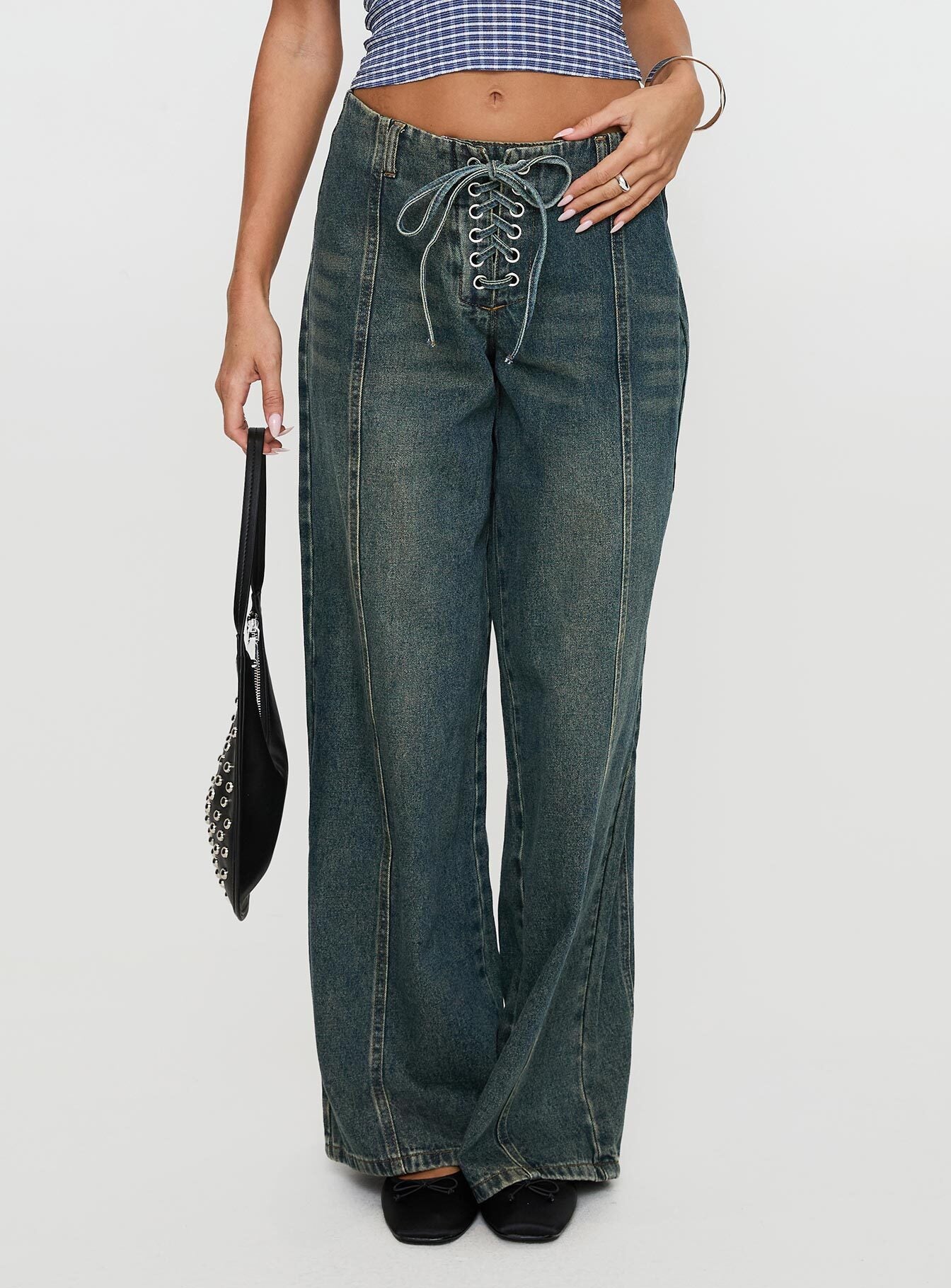San Mateo Low Rise Wide Leg Tie Up Jeans Vintage Wash - Image 6