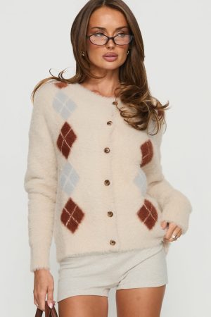 Nancey Argyle Knit Cardigan Cream Multi