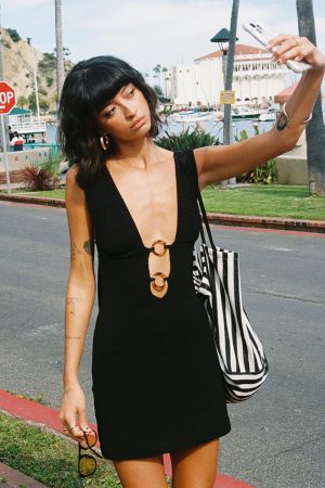 Steward Halter Mini Dress Black Tall