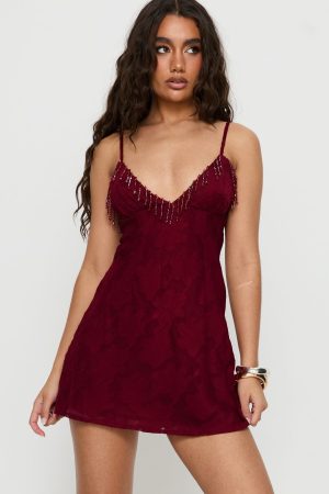 Tanisha Drop Neckline Mini Dress Red