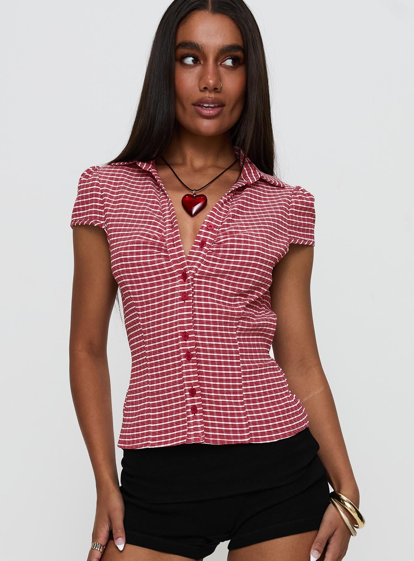 Arianwyn Short Sleeve Shirt Red Check - Image 2
