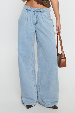 Siloh Mid Rise Wide Leg Denim Jeans Light Blue Wash