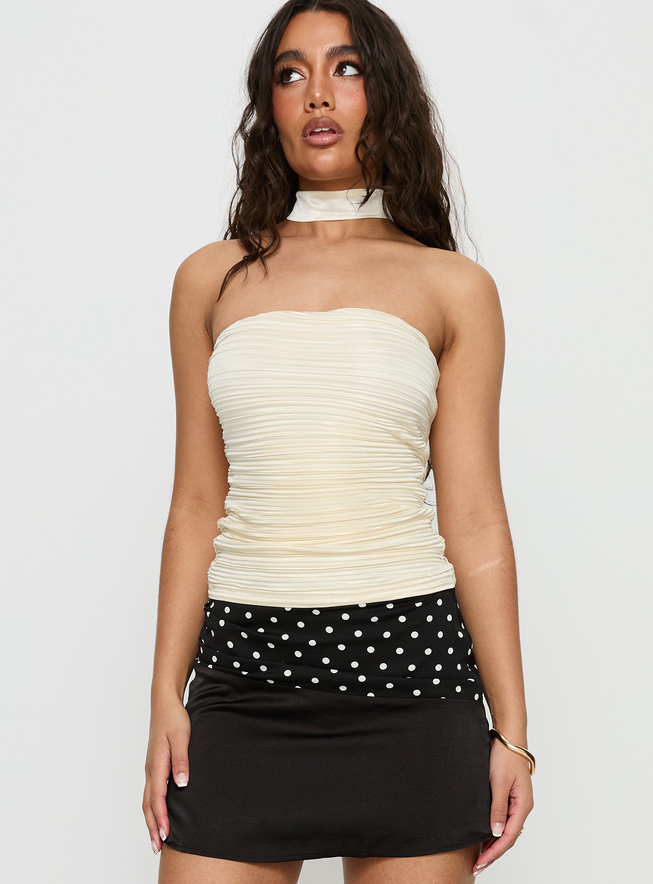 Plentiful Strapless Scarf Detail Top Champagne - Image 2