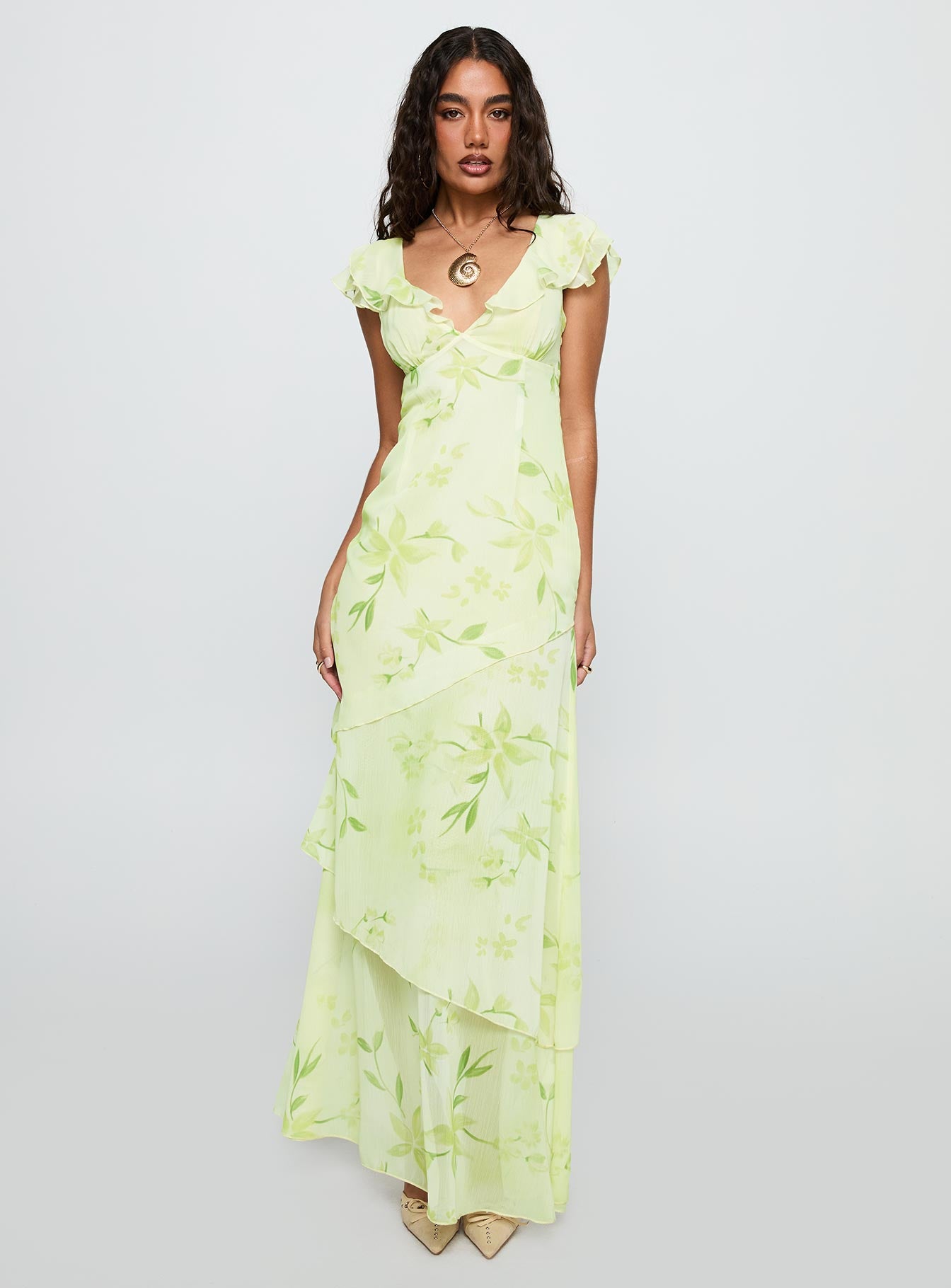 Been Away Frill Maxi Dress Green Multi - Image 2
