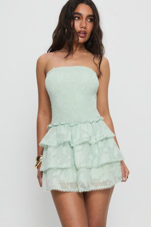 Sunkiss Frill Mini Dress Green Burnout