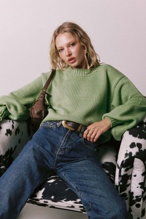 Harmony Balloon Sleeve Knit Sweater Sage