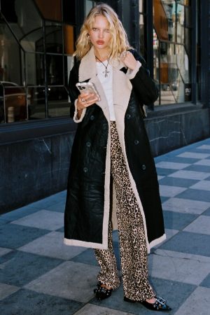 Day 'n' Night Longline Shearling Coat Black