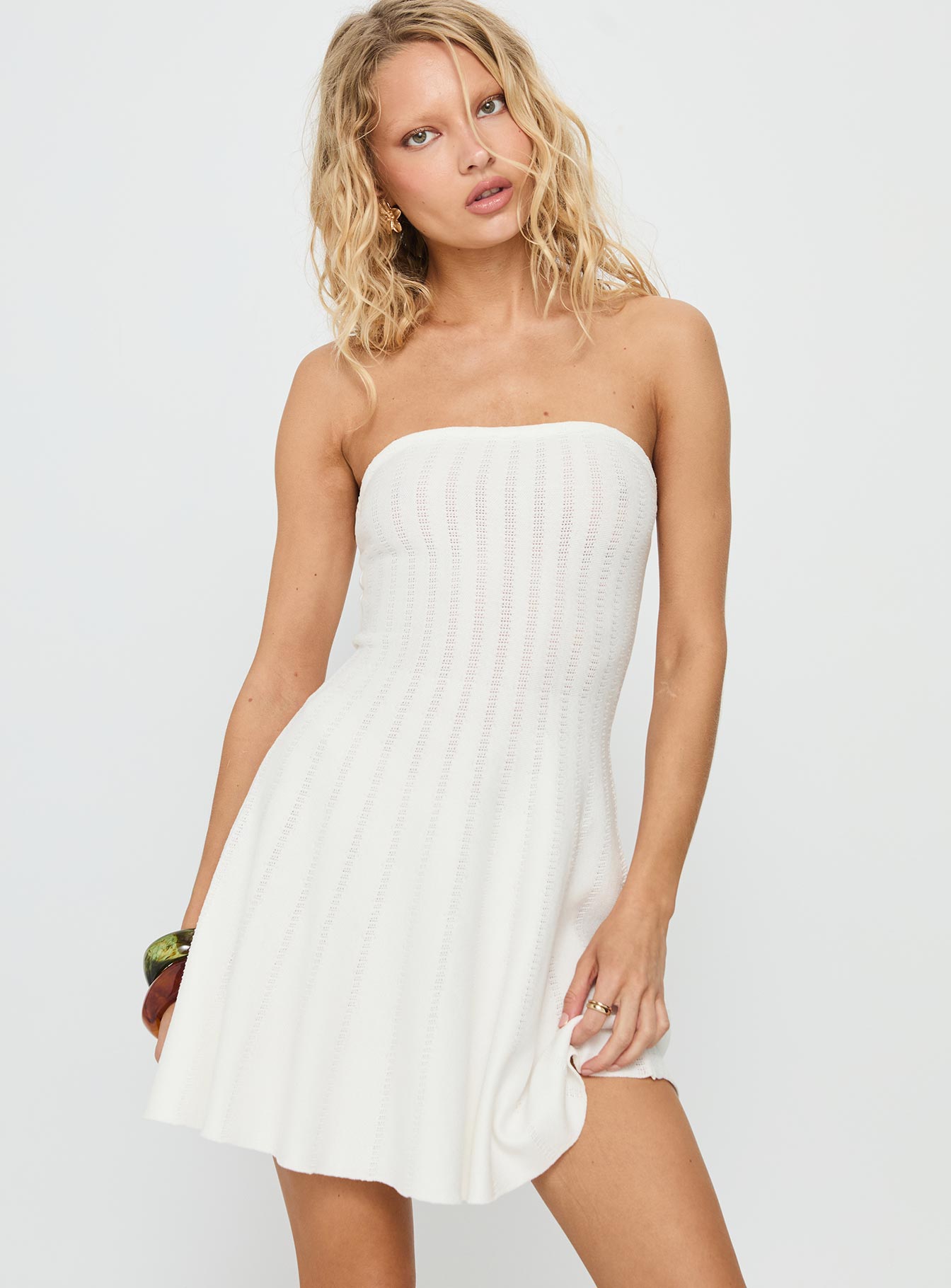 Alaini Strapless Knit Mini Dress White - Image 2