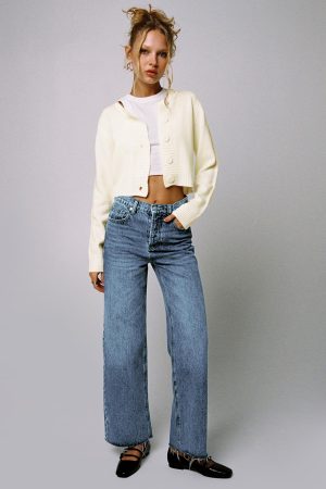 Fawcett High Rise Straight Leg Jeans Mid Blue Wash