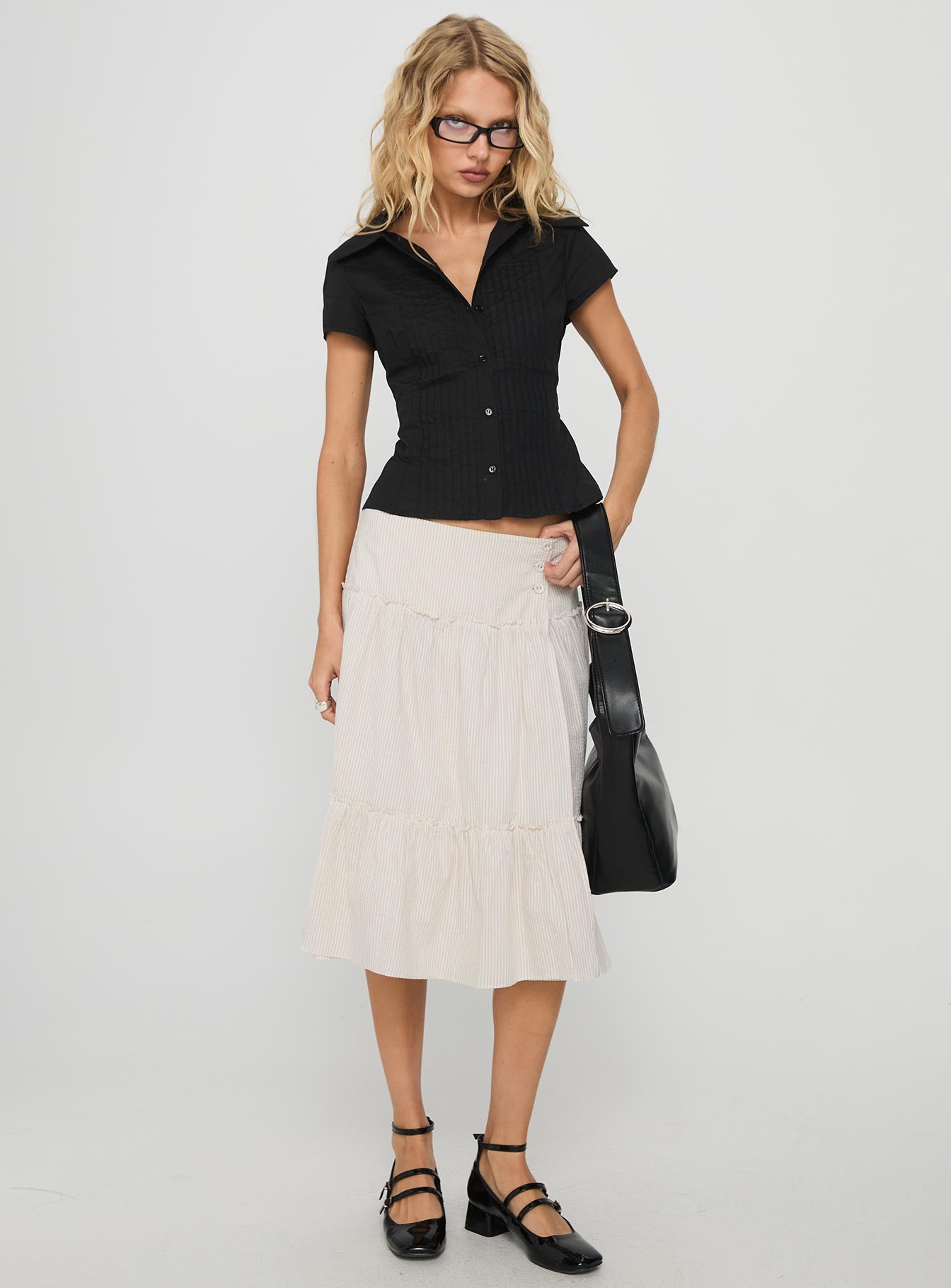 Cascades Low Rise Midi Skirt Beige / White Stripe - Image 2