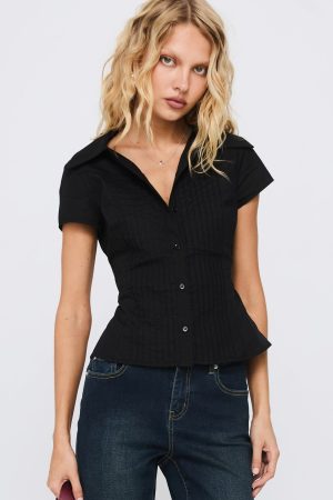 Akiyo Button Up Blouse Top Black
