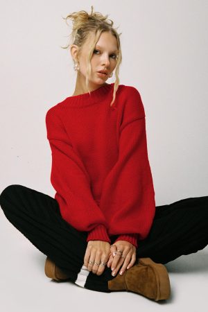 Harmony Balloon Sleeve Knit Sweater Red