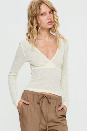Cassidey Cross Front Long Sleeve Top Cream