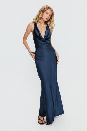 Aubrienna Cowl Neck Maxi Dress Navy