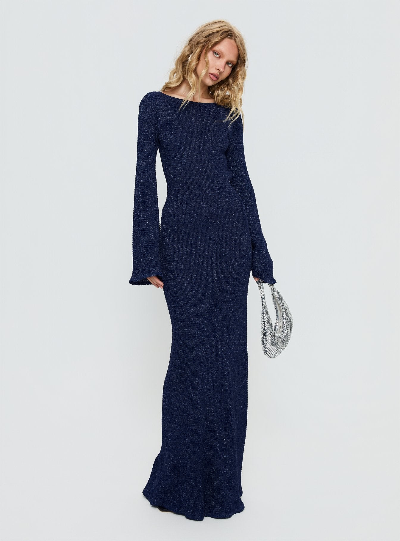 Rhapsody Long Sleeve Knit Maxi Dress Navy - Image 2