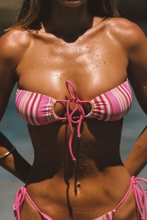 Tropical Vibes Bandeau Bikini Top Pink Stripe