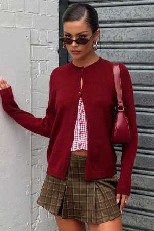 Arica Button Up Knit Cardigan Red